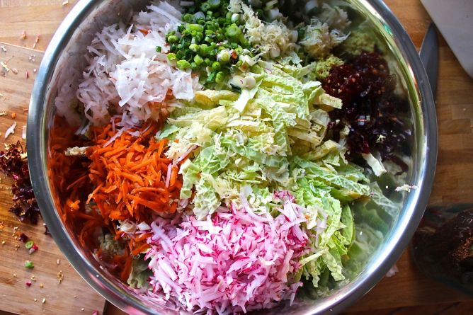 Kimchi ingredients in bowl