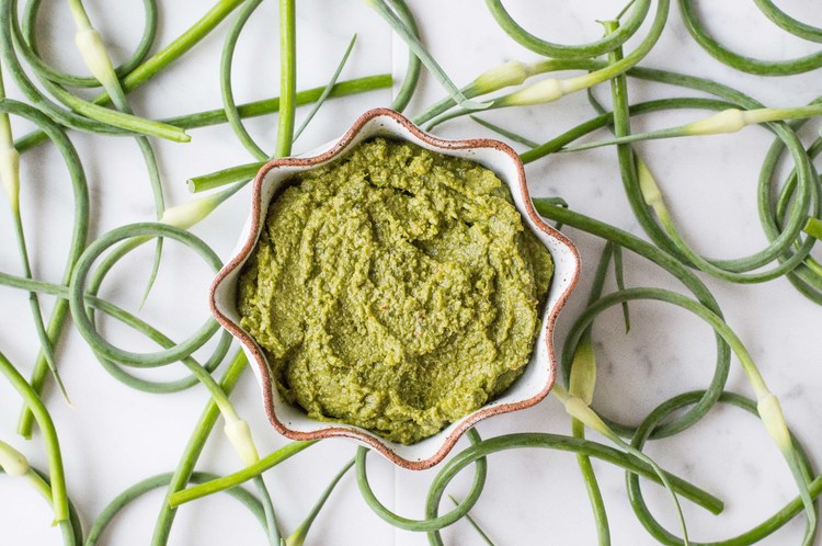 Garlic Scape Pesto - Vegan - Cooling Summer Recipes