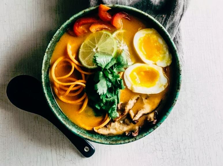 Tomato Coconut Soup with Sweet Potato Noodles