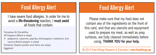 Dining out with food allergies